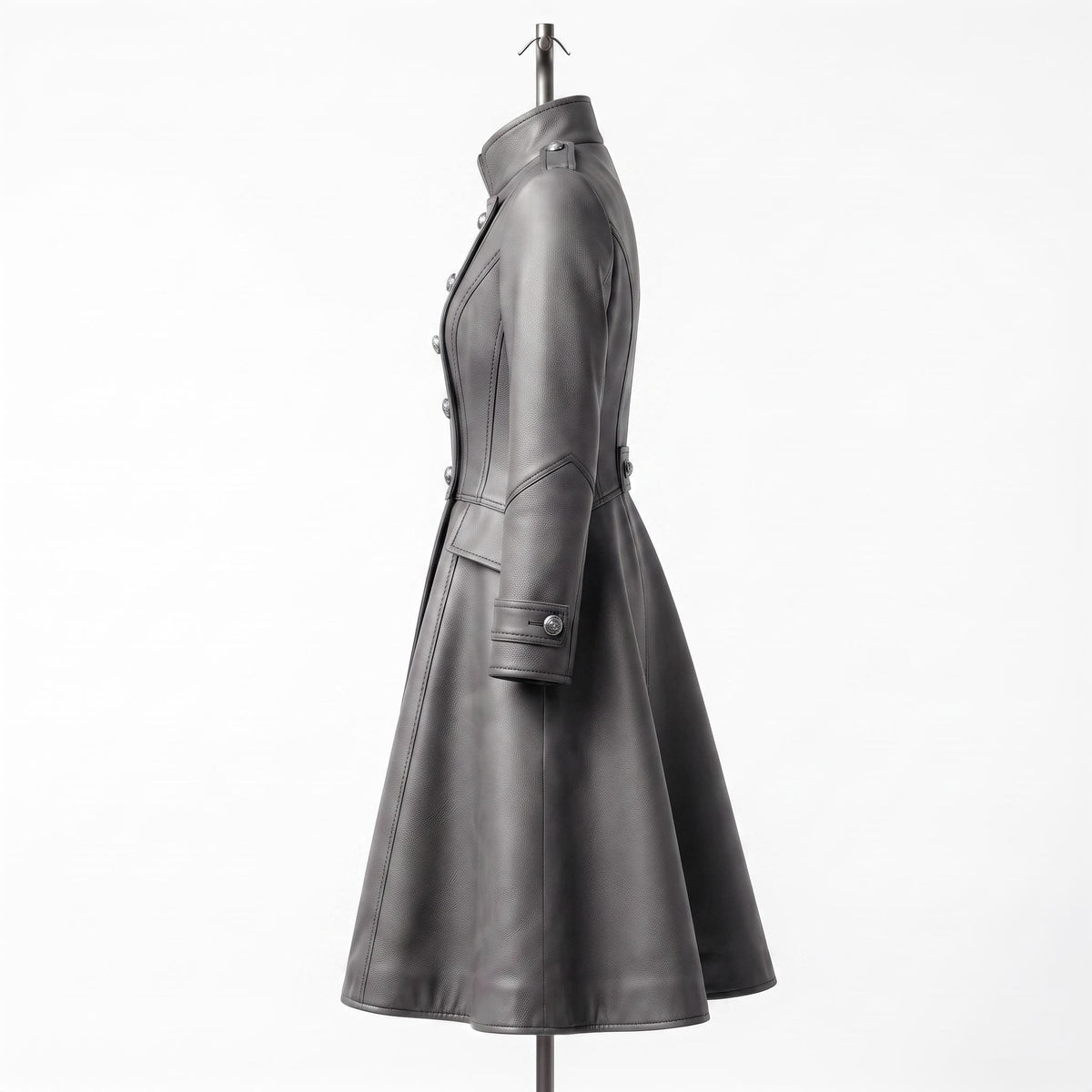 Grey Leather Military Coat, Double Breasted Gothic Victorian Jacket - Timber AND Hide