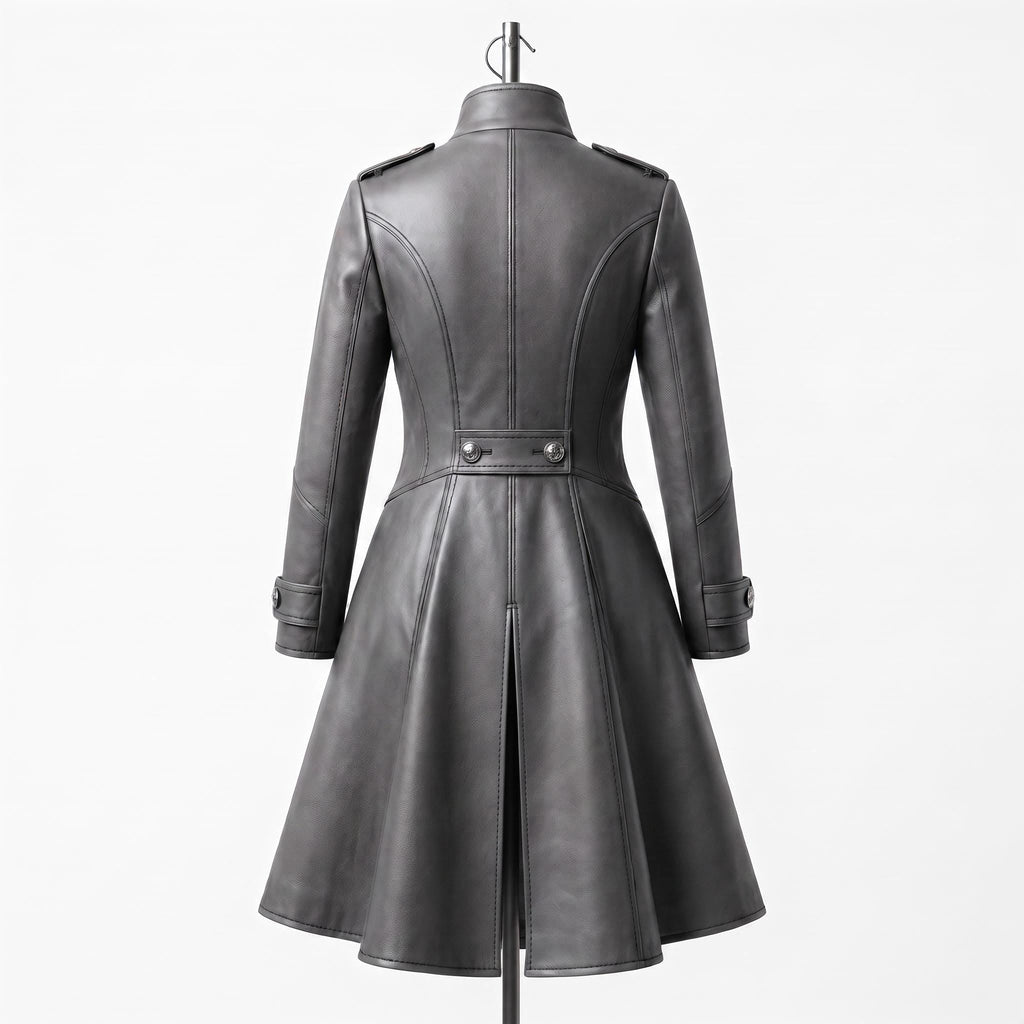 Grey Leather Military Coat, Double Breasted Gothic Victorian Jacket - Timber AND Hide