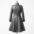 Grey Leather Military Coat, Double Breasted Gothic Victorian Jacket - Timber AND Hide