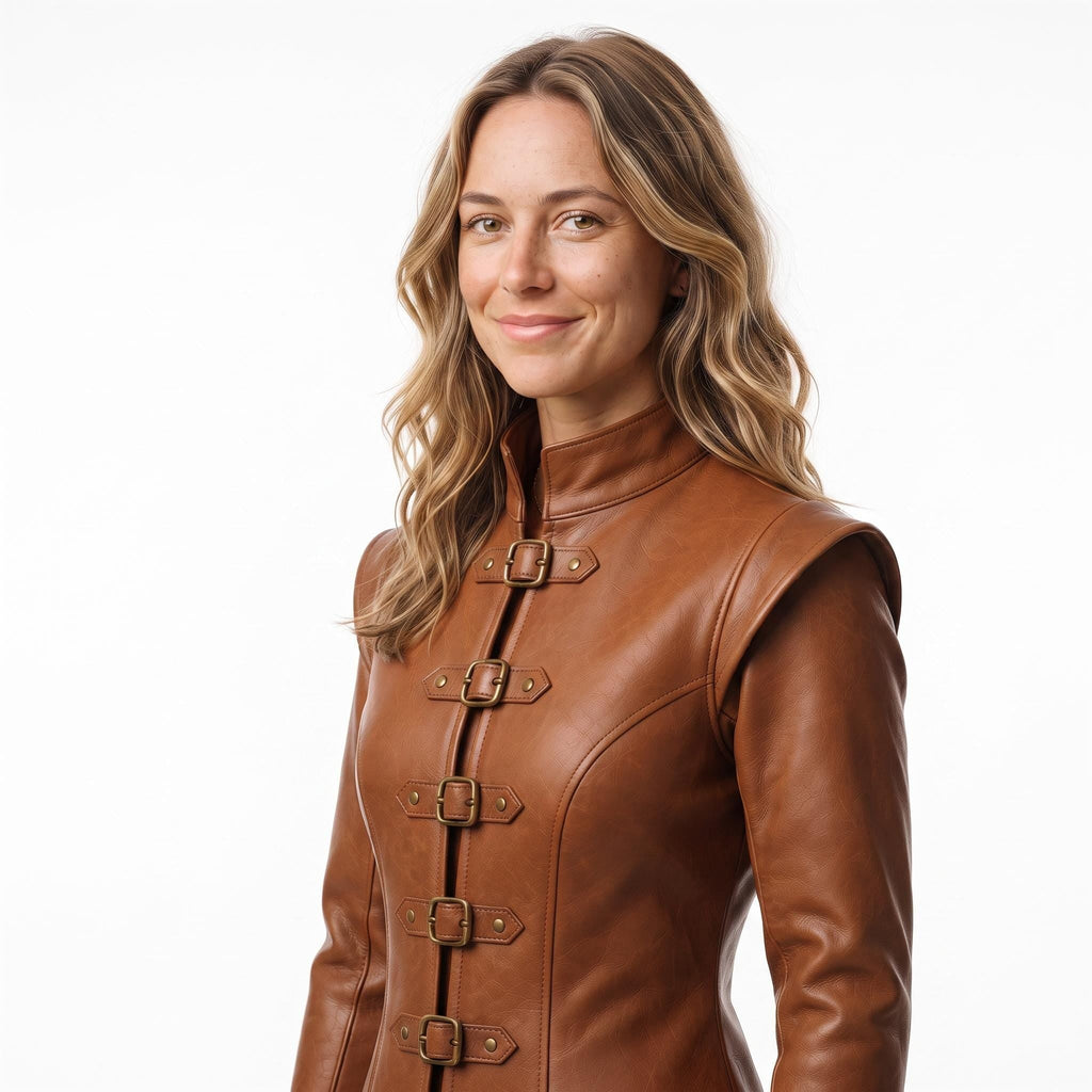 Handmade Cognac Leather Doublet Jacket | Medieval Sword Detail, Renaissance Cosplay - Timber AND Hide