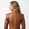 Handmade Cognac Leather Doublet Jacket | Medieval Sword Detail, Renaissance Cosplay - Timber AND Hide