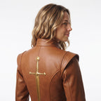 Handmade Cognac Leather Doublet Jacket | Medieval Sword Detail, Renaissance Cosplay - Timber AND Hide