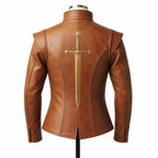 Handmade Cognac Leather Doublet Jacket | Medieval Sword Detail, Renaissance Cosplay - Timber AND Hide