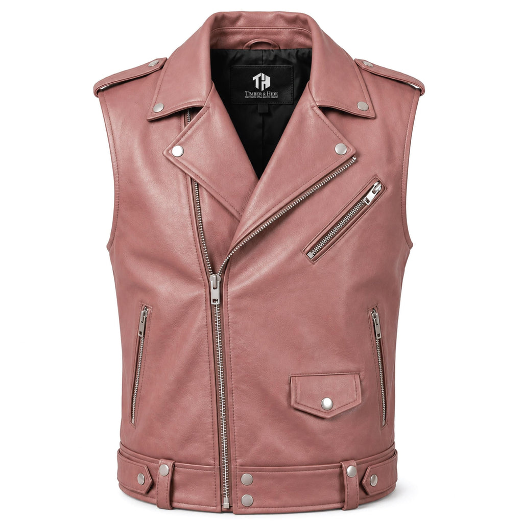 Handmade Cowhide Leather Vest | Classic Biker Vest | Gothic Rocker Sleeveless Jacket - Timber AND Hide