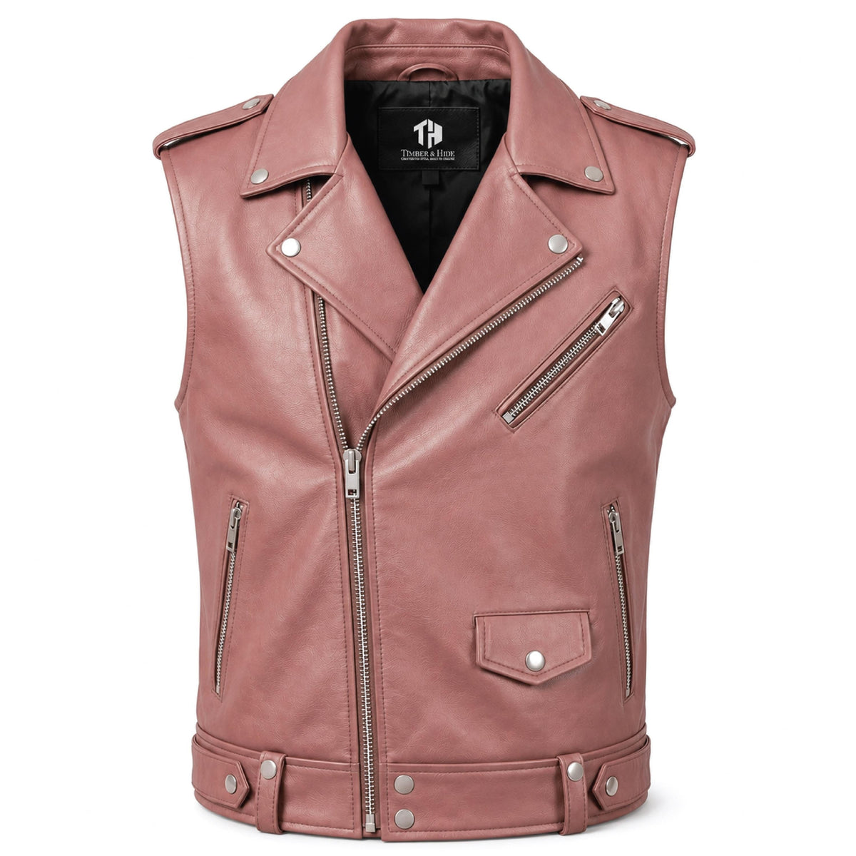 Handmade Cowhide Leather Vest | Classic Biker Vest | Gothic Rocker Sleeveless Jacket - Timber AND Hide