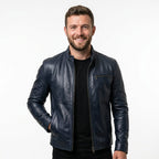 Harrison Blue Leather Jacket - Men Leather Jacket Blue - Timber AND Hide