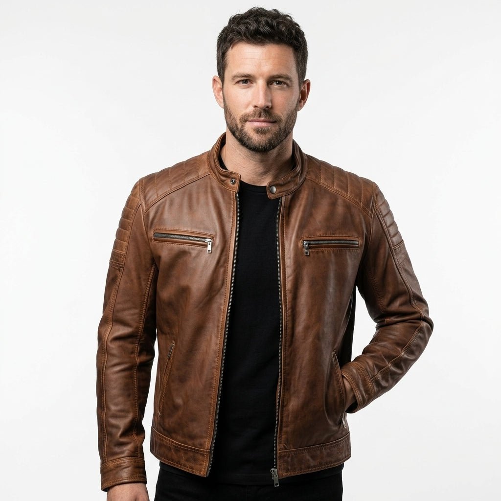 Hudson Brown Moto Biker Leather Jacket - Timber AND Hide