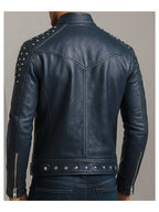 Hugo Blue Leather Jacket - Men Leather Jacket Blue