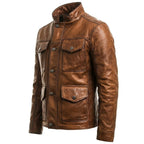 Jacob Leather Brown Jacket - Men Leather Jacket Brown - Timber AND Hide