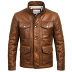 Jacob Leather Brown Jacket - Men Leather Jacket Brown - Timber AND Hide