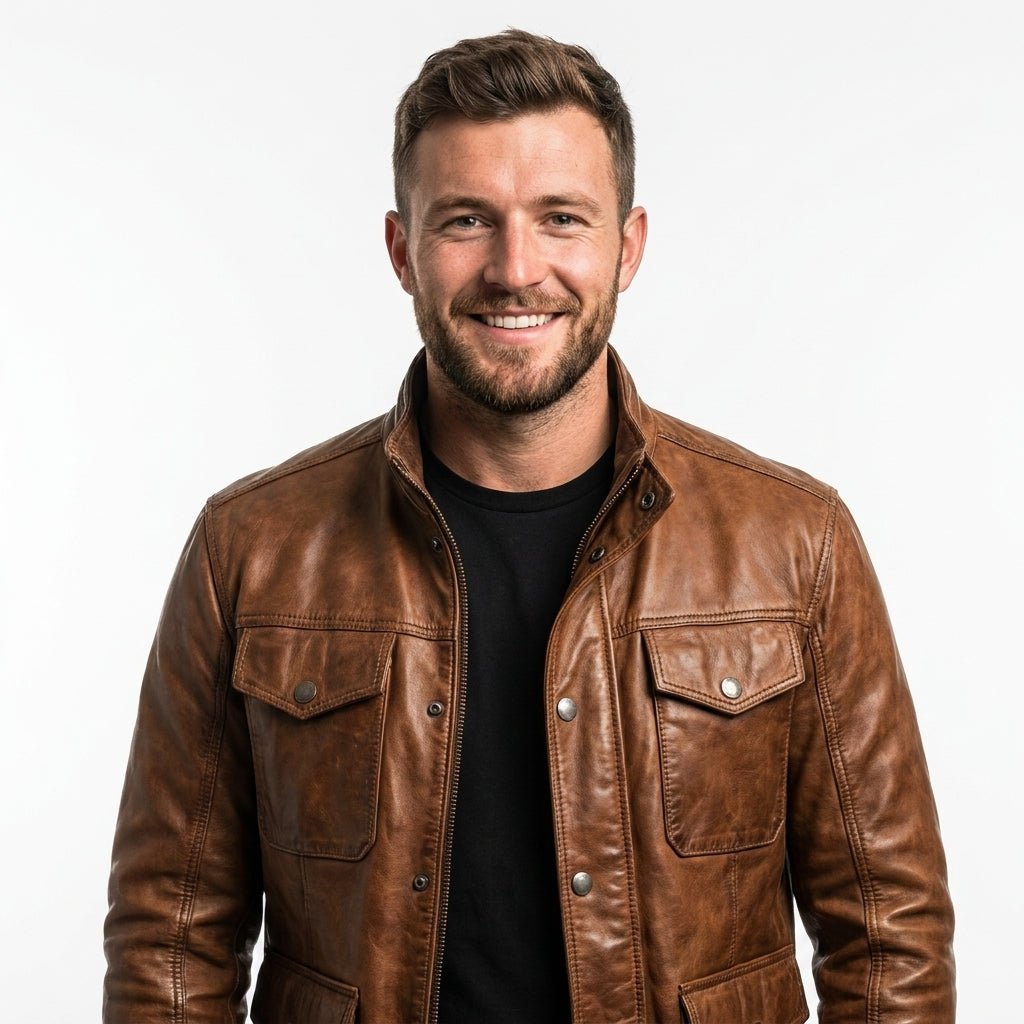 Jacob Leather Brown Jacket - Men Leather Jacket Brown - Timber AND Hide