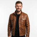 Jacob Leather Brown Jacket - Men Leather Jacket Brown - Timber AND Hide