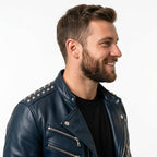 Jaxon Blue Leather Jacket - Men Leather Jacket Blue - Timber AND Hide
