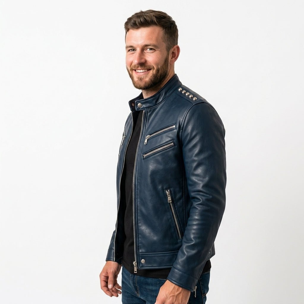 Jaxon Blue Leather Jacket - Men Leather Jacket Blue - Timber AND Hide