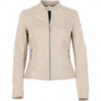 Ladies' Beige Genuine Leather Moto Jacket - Timber AND Hide