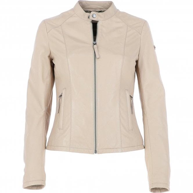 Ladies' Beige Genuine Leather Moto Jacket - Timber AND Hide