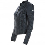 Ladies' Beige Genuine Leather Moto Jacket - Timber AND Hide