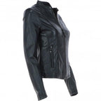 Ladies' Beige Genuine Leather Moto Jacket - Timber AND Hide