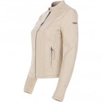 Ladies' Beige Genuine Leather Moto Jacket - Timber AND Hide