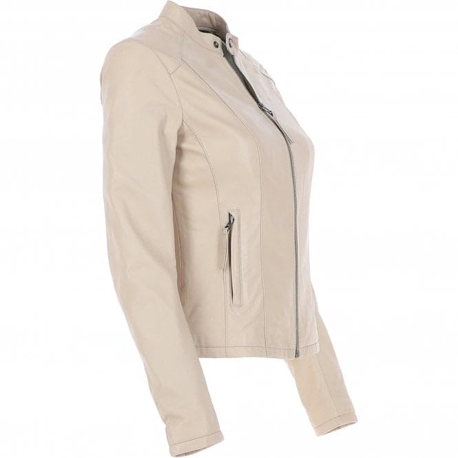 Ladies' Beige Genuine Leather Moto Jacket - Timber AND Hide