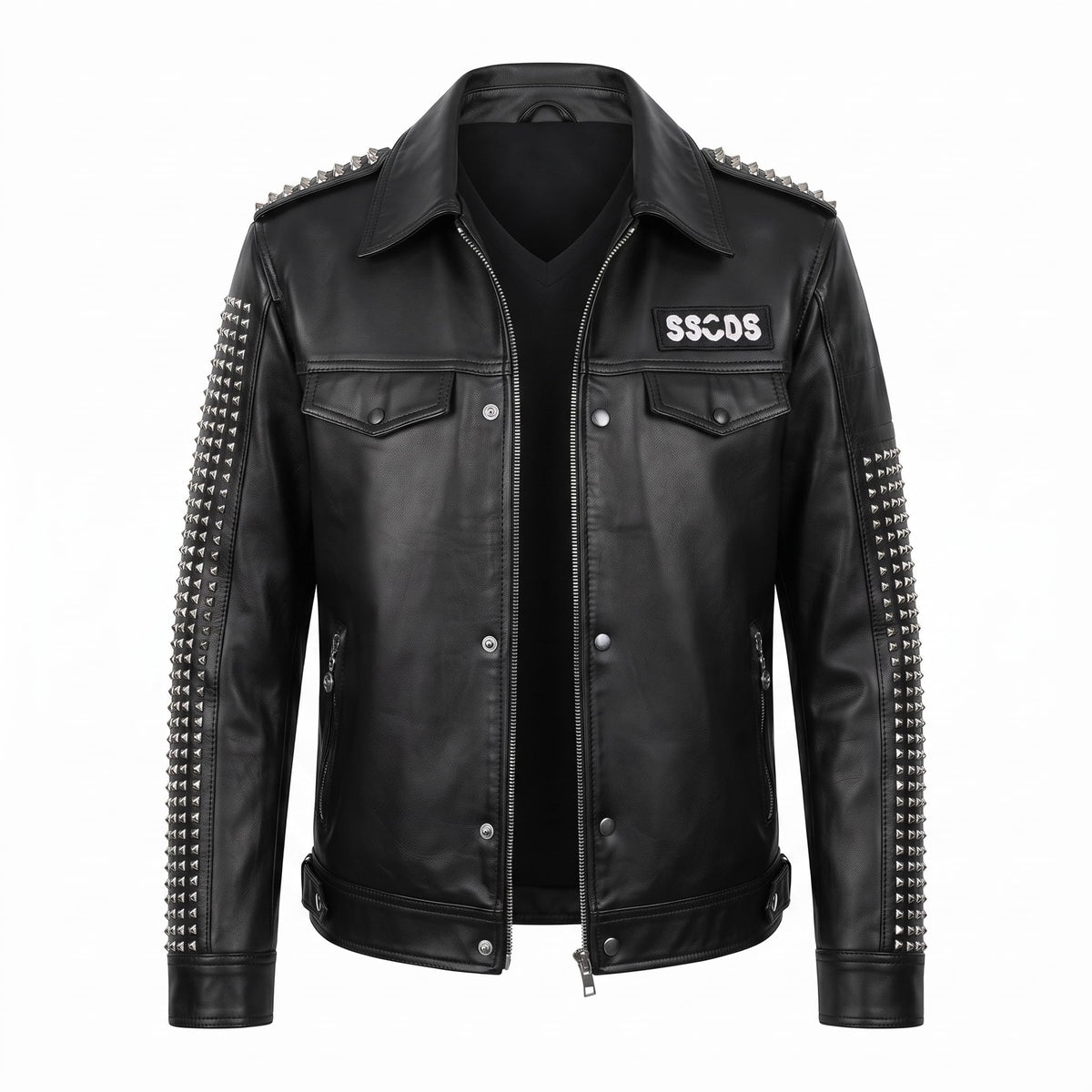 Man's Handmade Studded Leather Biker Jacket | Punk Rock Gothic Patchwork | Halloween Costume - Timber AND Hide
