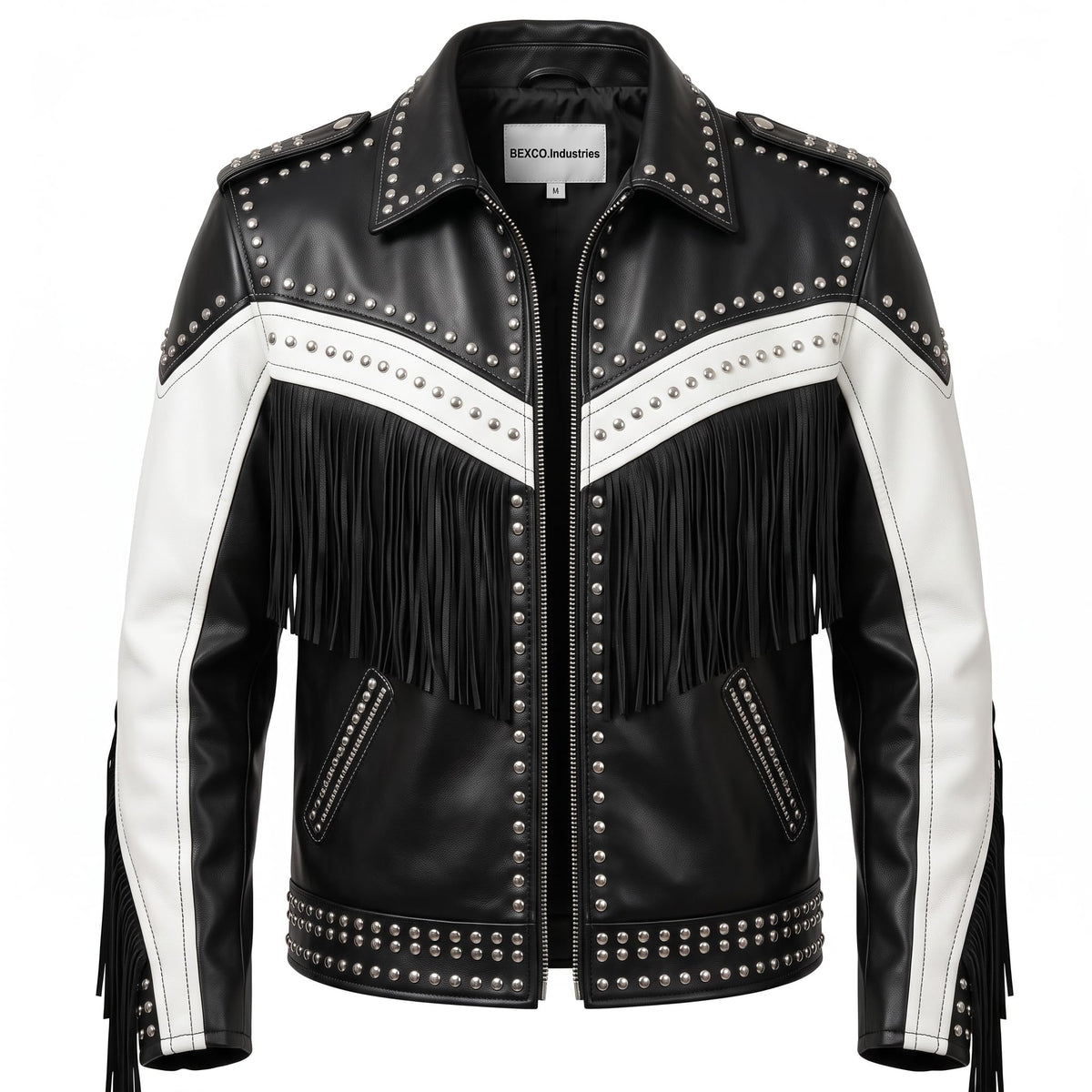 Man's Handmade Western Fringe Leather Jacket | Studded Cowboy Biker Coat - Timber AND Hide