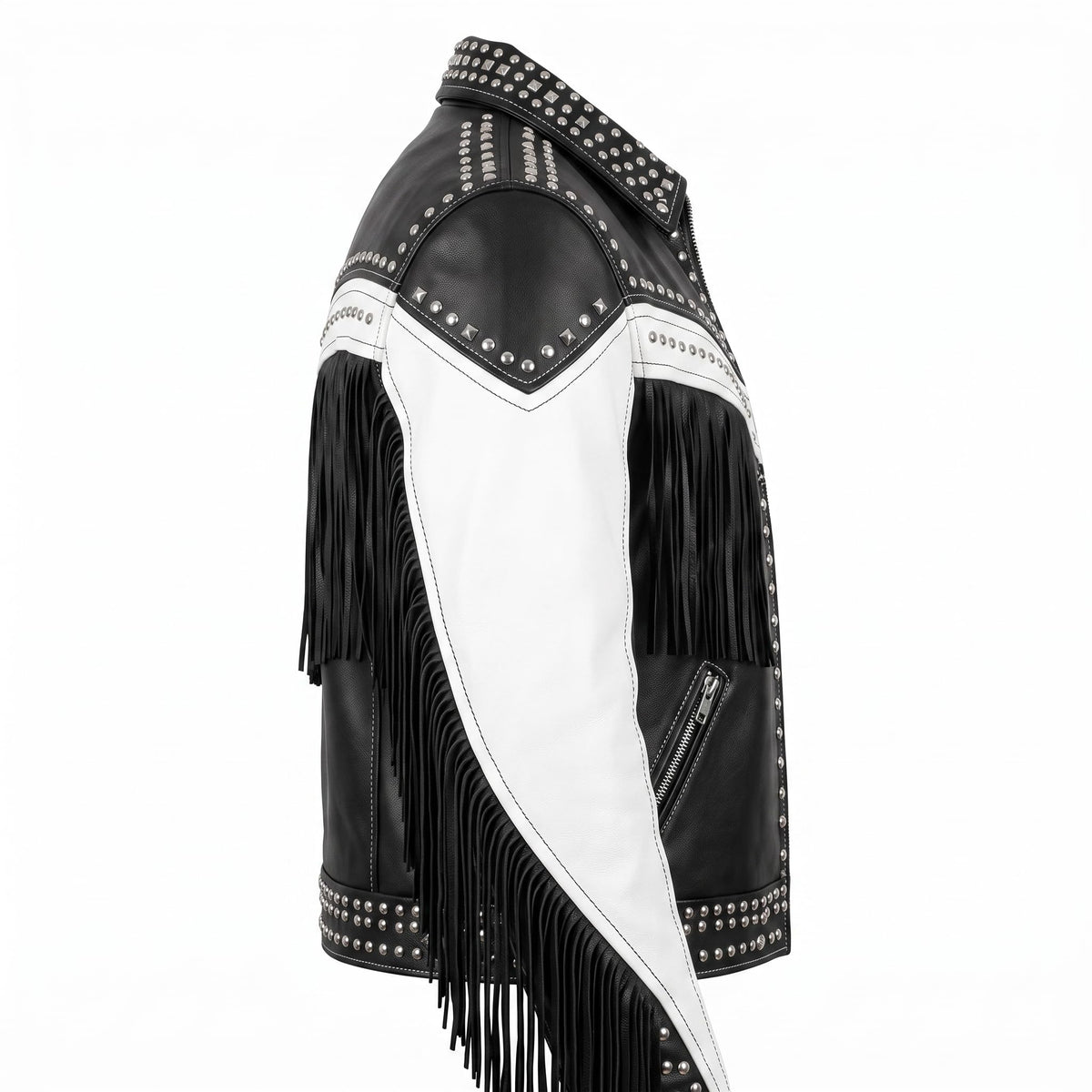 Man's Handmade Western Fringe Leather Jacket | Studded Cowboy Biker Coat - Timber AND Hide