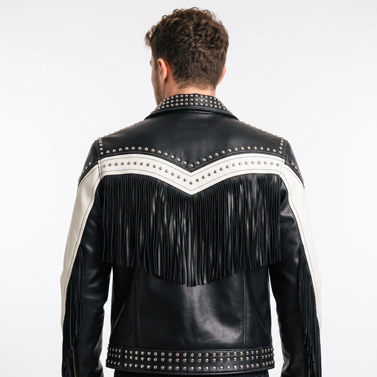 Man's Handmade Western Fringe Leather Jacket | Studded Cowboy Biker Coat - Timber AND Hide