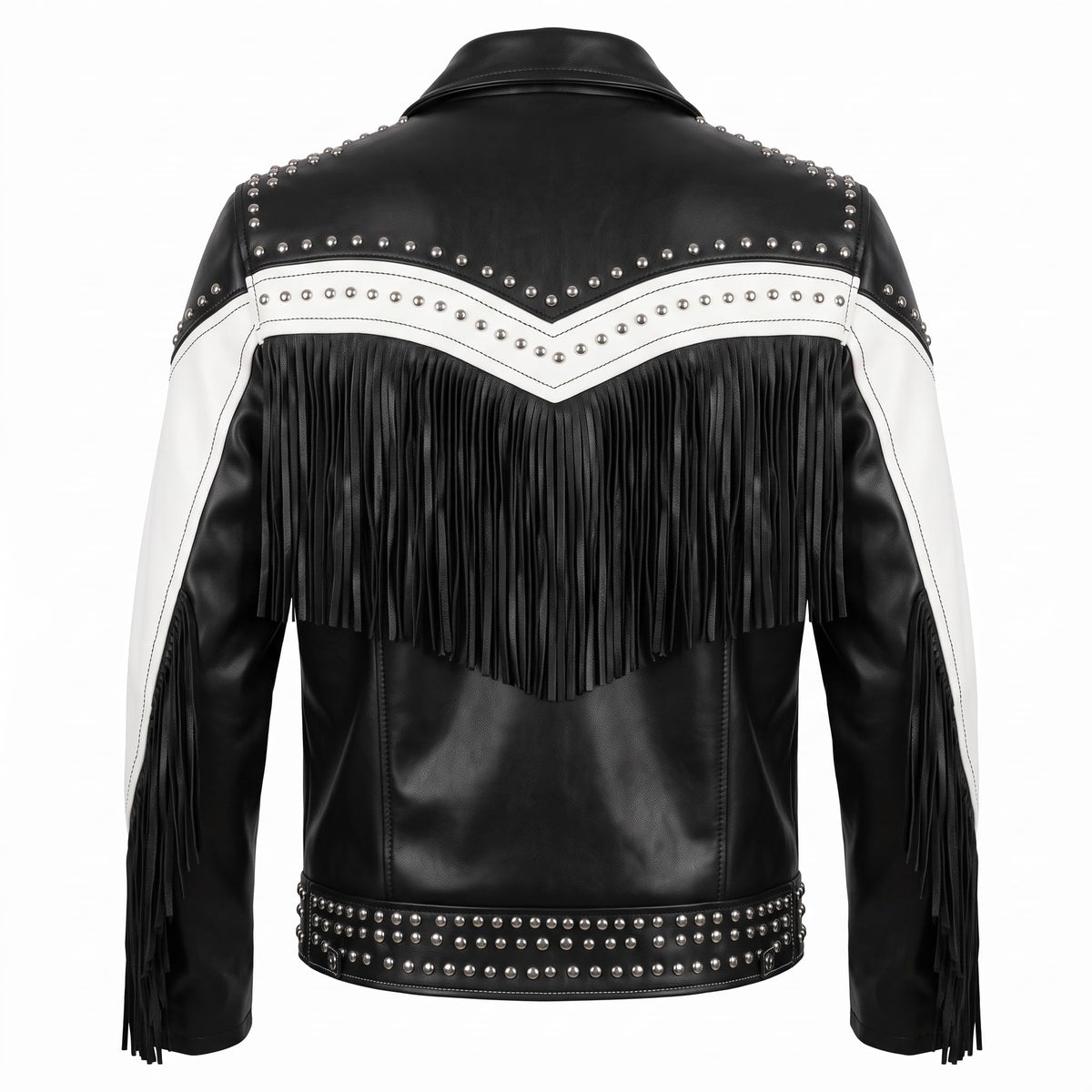 Man's Handmade Western Fringe Leather Jacket | Studded Cowboy Biker Coat - Timber AND Hide