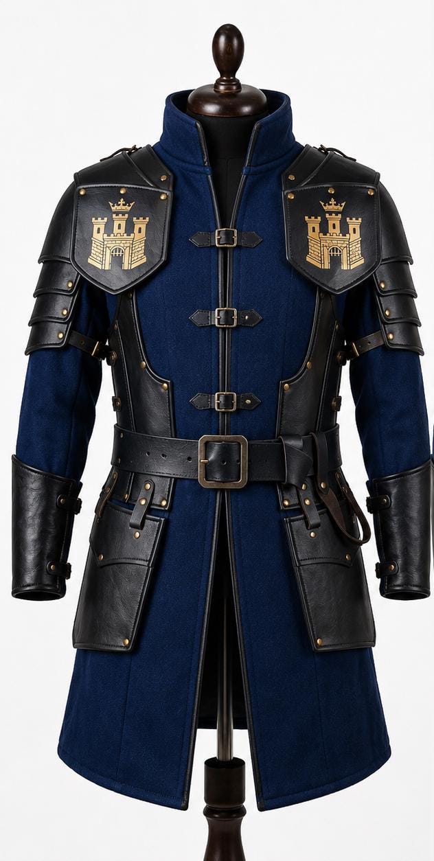 Medieval Knight Wool Coat with Leather Armor | Fantasy LARP Jacket Costume - Timber AND Hide