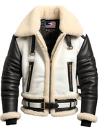 Men’s Aviator B3 Bomber Leather Jacket – Black &amp; White