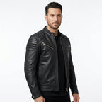 Men Black Biker Leather Jacket - Timber AND Hide