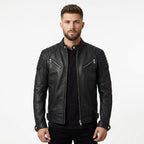 Men Black Biker Leather Jacket - Timber AND Hide