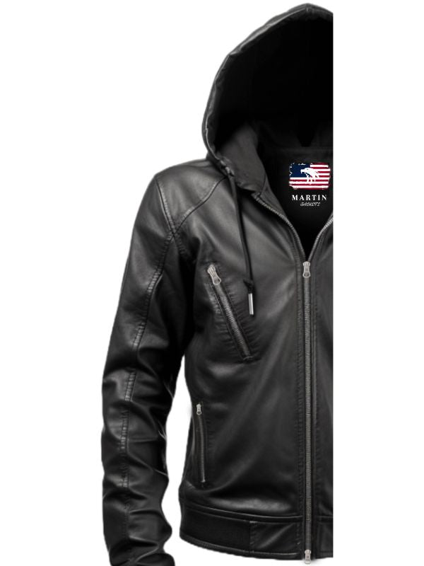 Men Black Hooded Leather Jacket – Hooded Black Jacket