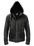 Men’s Black Hooded Suede Leather Jacket