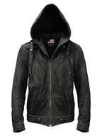 Men’s Black Hooded Suede Leather Jacket
