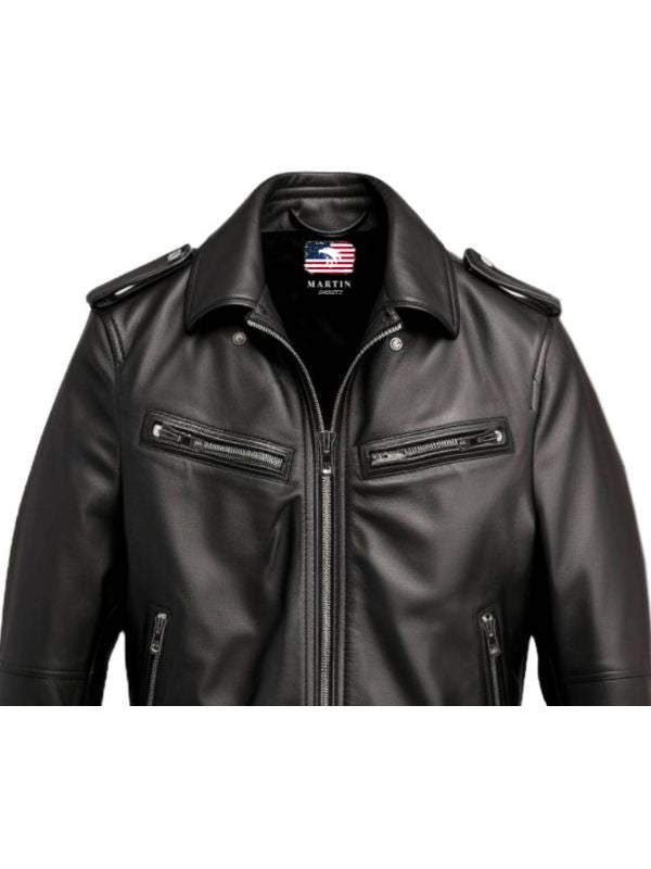 Men’s Black Leather Jacket - Biker Black Jacket