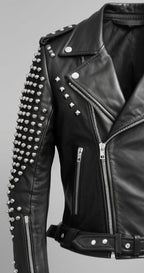 Men’s Black Leather Jacket – Black Biker Studded Jacket
