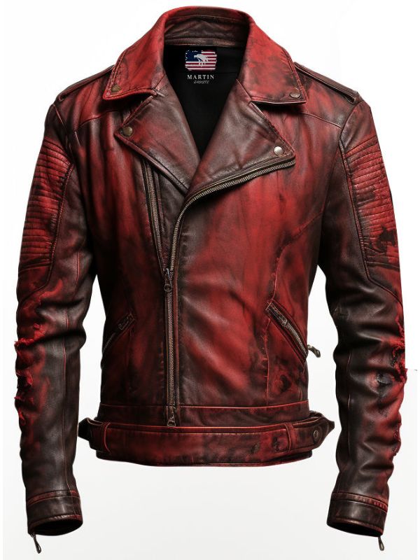Men’s Bloody Red Leather Jacket – Perfect for Halloween