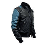 Men Bomber Leather Jacket - Blue Black Bomber Jacket - Timber AND Hide