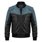 Men Bomber Leather Jacket - Blue Black Bomber Jacket - Timber AND Hide