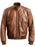 Men Brown Bomber Leather Jacket – Brown Bomber Leather Jacket