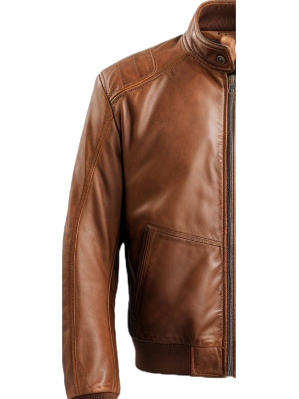 Men Brown Bomber Leather Jacket – Brown Bomber Leather Jacket