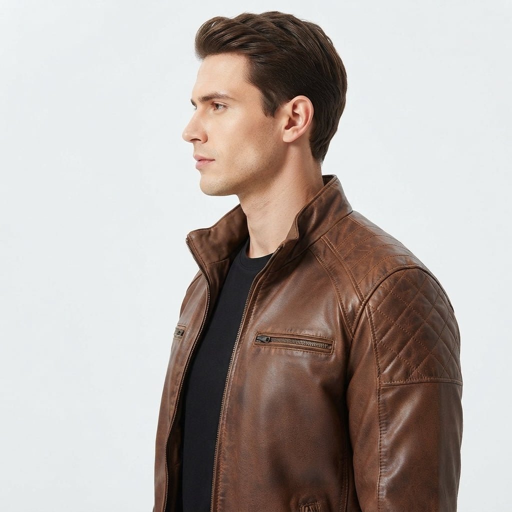 Men Brown Leather Bomber Jacket – Jordan Brown Leather Jacket - Timber AND Hide