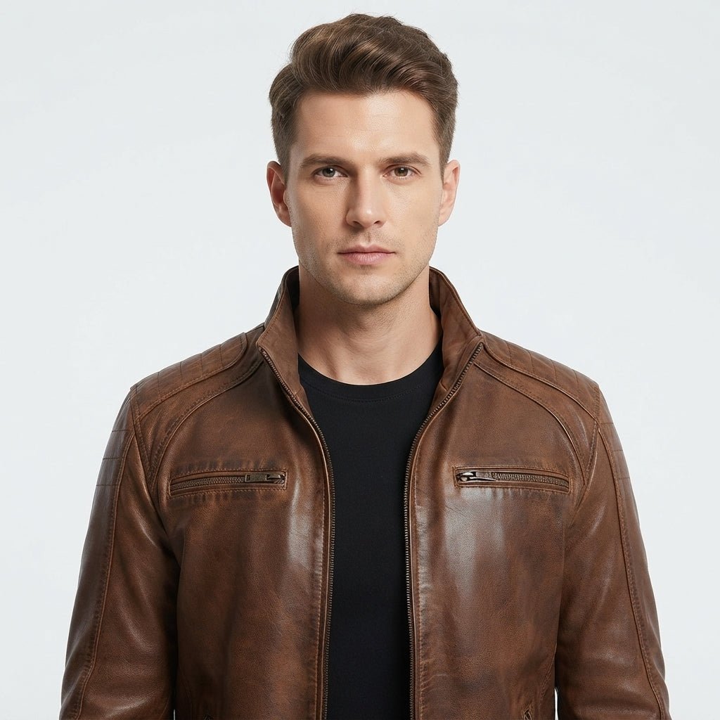 Men Brown Leather Bomber Jacket – Jordan Brown Leather Jacket - Timber AND Hide