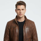 Men Brown Leather Bomber Jacket – Jordan Brown Leather Jacket - Timber AND Hide