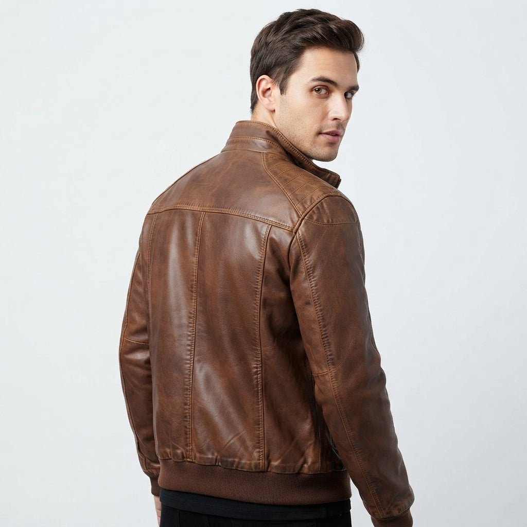 Men Brown Leather Bomber Jacket – Jordan Brown Leather Jacket - Timber AND Hide