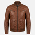Men Brown Leather Strap Pocket Style Jacket – Brown Leather Jacket Men - Timber AND Hide