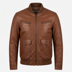 Men Brown Leather Strap Pocket Style Jacket – Brown Leather Jacket Men - Timber AND Hide