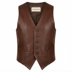 Men Brown Leather Vintage Vest - Timber AND Hide